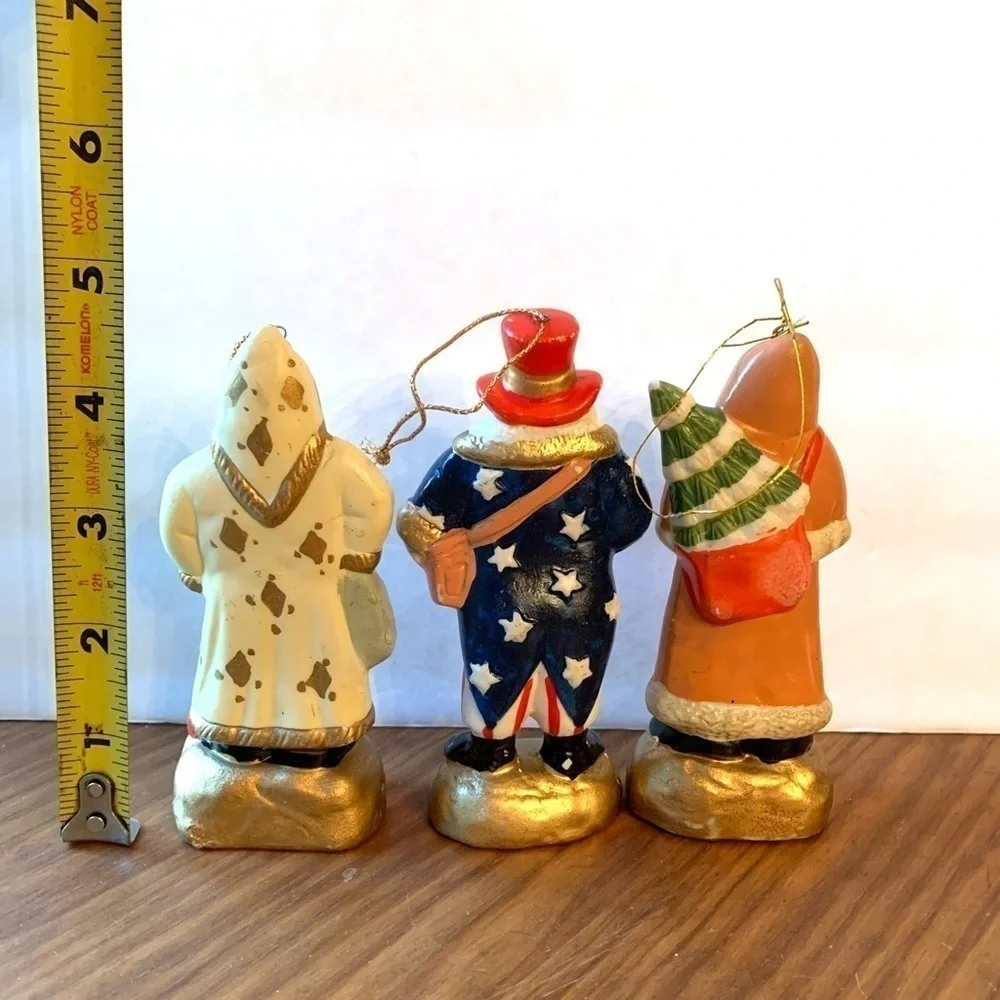 Set Of 3 MSR Imports Santa Ornaments Vintage Look Ceramic  1991 Taiwan